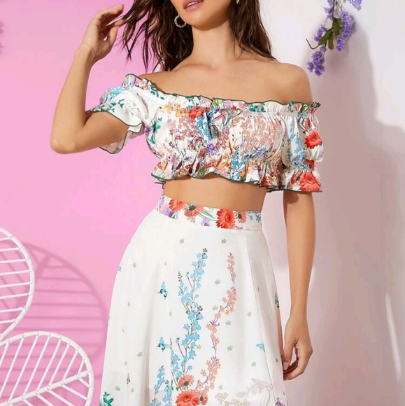 3 peice skirt , blouse and crop top floral - Picture 5 of 12